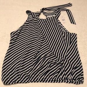 NWT New York & Company navy striped sleeveless blouse Size XL